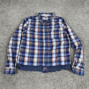 Fun & Flirt Shirt Womens XL Blue Plaid Lace Hem Button Front Long Sleeve